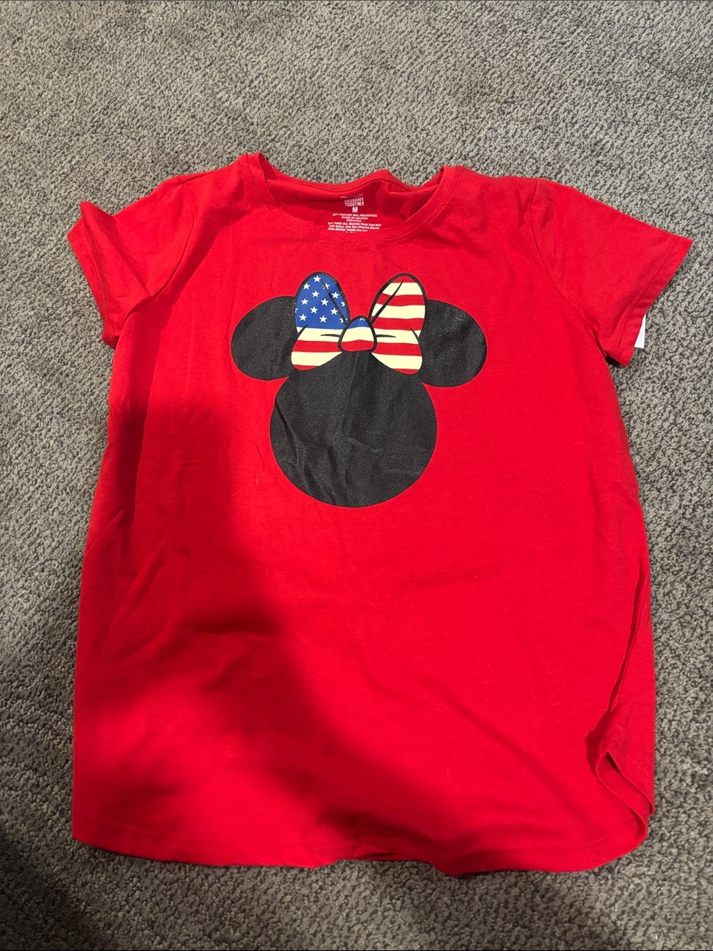 Women Red Graphic Minnie Mouse Tee with Flag Bow